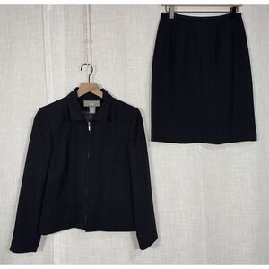 NORTON MCNAUGHTON Black Pinstripe Women's 8 8P Petite Skirt Blazer Suit Set